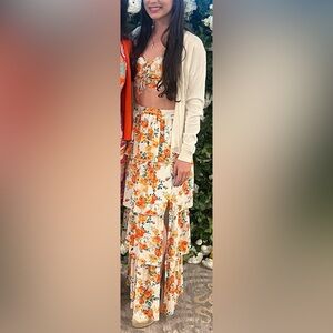 Orange Rose ruffle floral Tiered Skirt Set